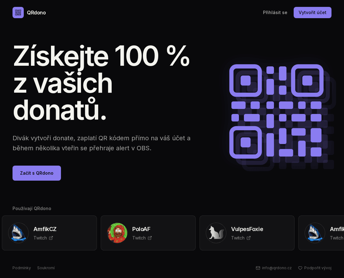 QRdono - QR donaty pro streamery přímo na bankovní účet